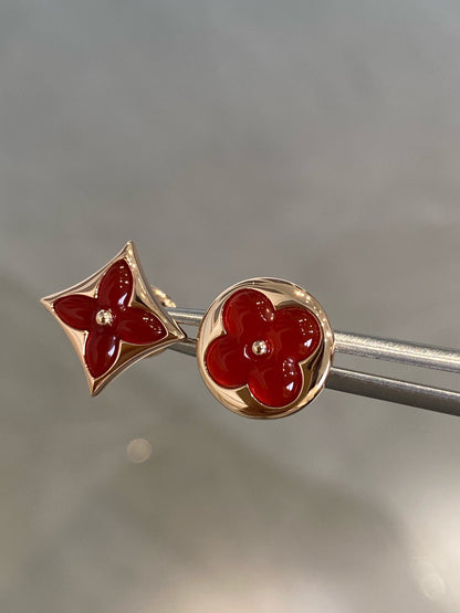 [Lunabriance]STAR AND SUN PINK GOLD CARNELIAN STUD EARRINGS