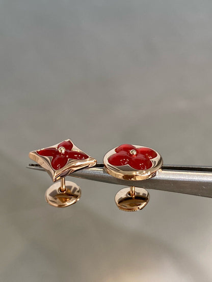 [Lunabriance]STAR AND SUN PINK GOLD CARNELIAN STUD EARRINGS