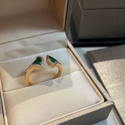 [Luna Brilliance]DREAM MALACHITE DIAMOND OPEN RING