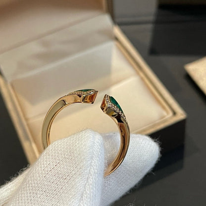 [Luna Brilliance]DREAM MALACHITE DIAMOND OPEN RING