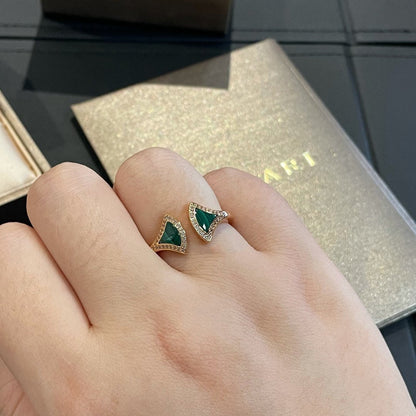 [Luna Brilliance]DREAM MALACHITE DIAMOND OPEN RING