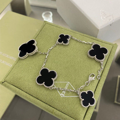 [Lunabriance]CLOVER 5 MOTIFS SIVLER ONYX BRACELET