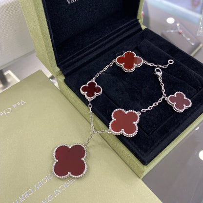 [Lunabriance]CLOVER 5 MOTIFS SIVLER CARNELIAN BRACELET