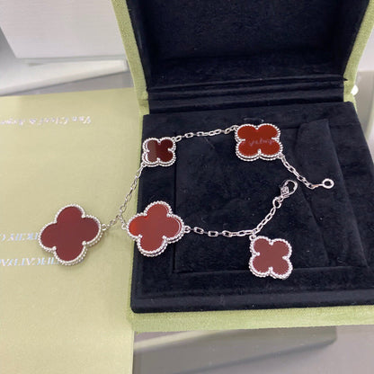 [Lunabriance]CLOVER 5 MOTIFS SIVLER CARNELIAN BRACELET