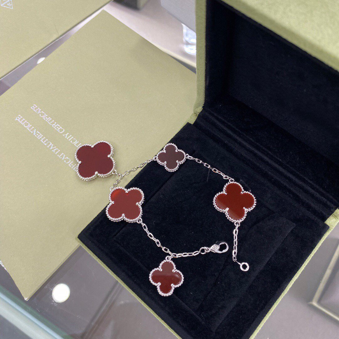 [Lunabriance]CLOVER 5 MOTIFS SIVLER CARNELIAN BRACELET