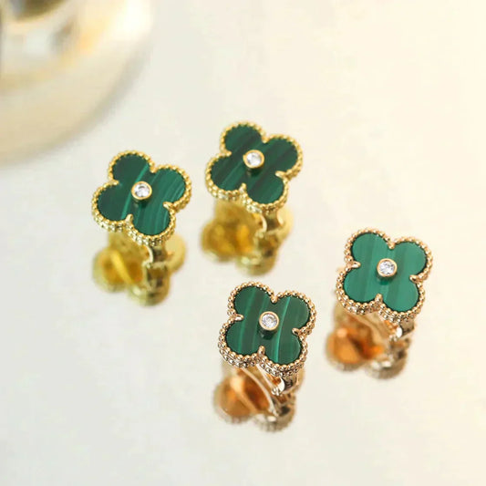 [Lunabriance]CLOVER MEDIUM 1 MOTIFS MALACHITE DIAMOND EARRINGS