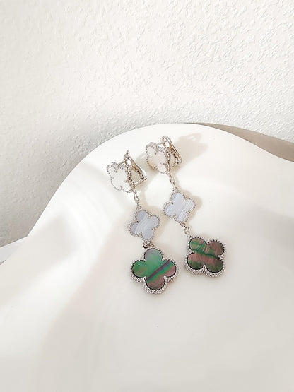 [Lunabriance]CLOVER 3 MOTIFS CHALCEDONY DARK MOP SILVER EARRINGS