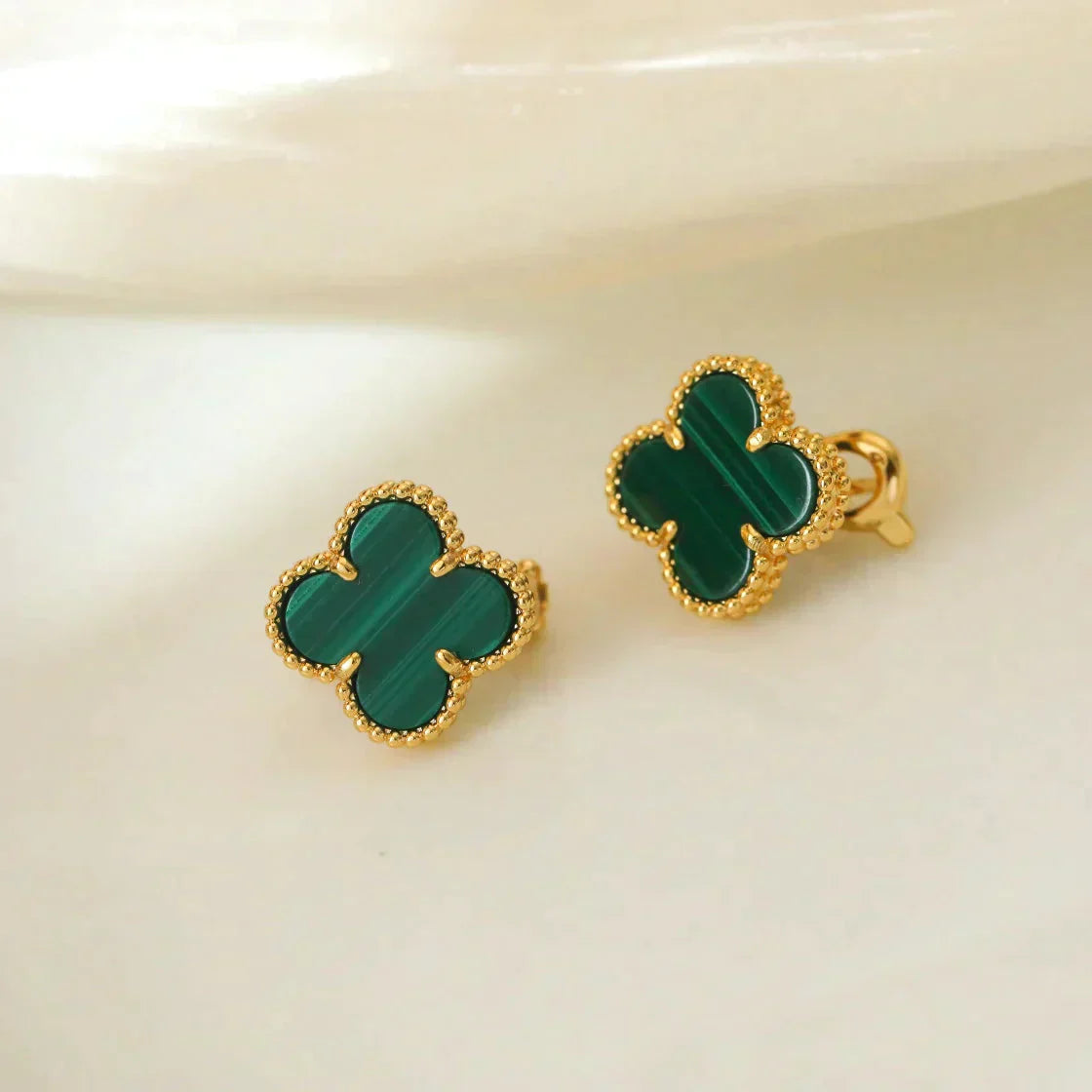 [Lunabriance]CLOVER MEDIUM 1 MOTIFS MALACHITE  EARRINGS