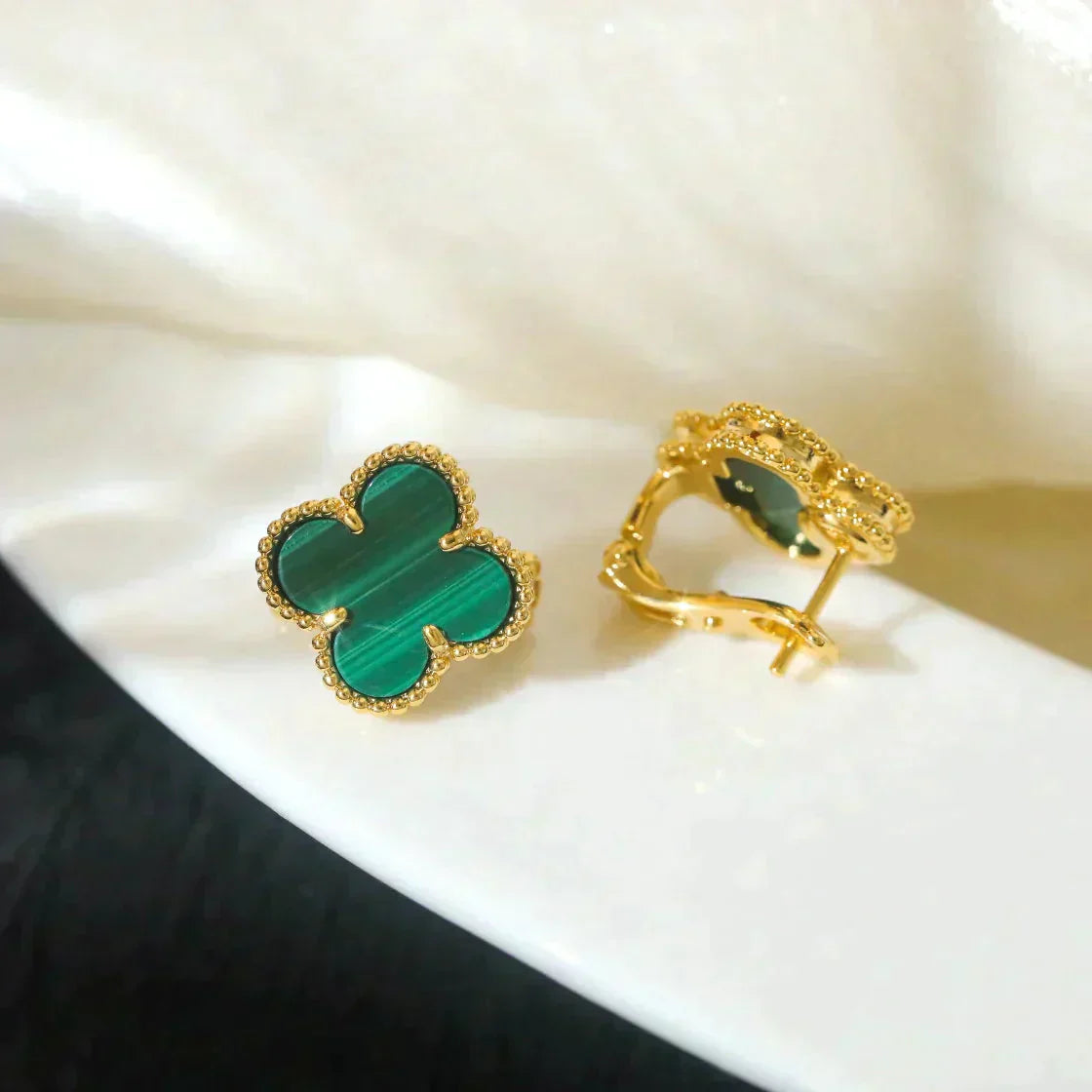 [Lunabriance]CLOVER MEDIUM 1 MOTIFS MALACHITE  EARRINGS