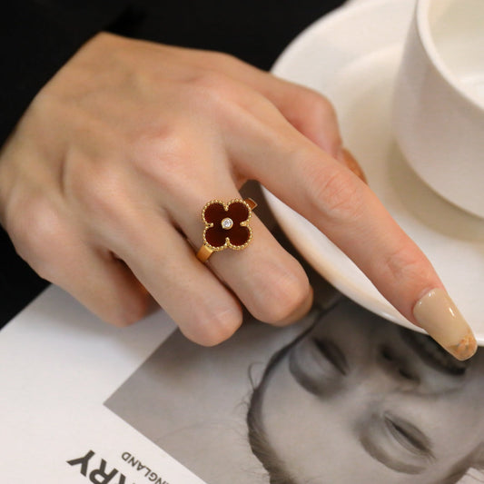 [Lunabriance]CLOVER CARNELIAN RING ROSE GOLD DIAMOND