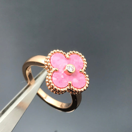 [Lunabriance]CLOVER RHODONITE ROSE GOLD RING