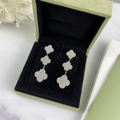 [Lunabriance]CLOVER 3 MOTIF DIAMOND SILVER DROP EARRINGS