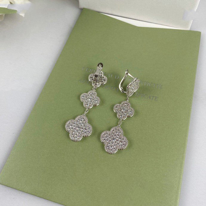 [Lunabriance]CLOVER 3 MOTIF DIAMOND SILVER DROP EARRINGS