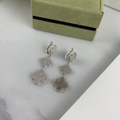 [Lunabriance]CLOVER 3 MOTIF DIAMOND SILVER DROP EARRINGS