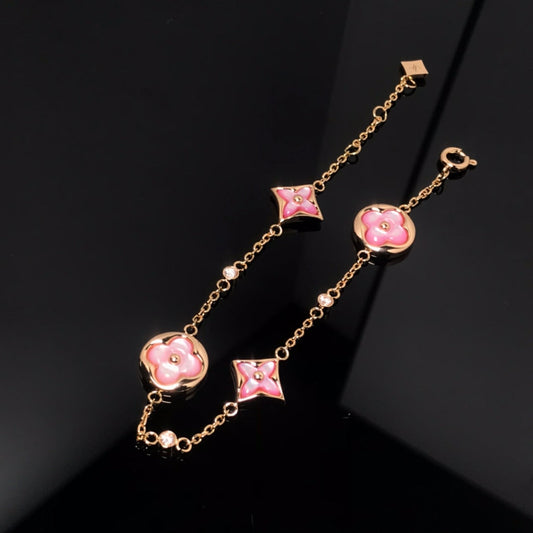 [Lunabriance]STAR AND SUN 4 MOTIF PINK MOP PINK GOLD BRACELET