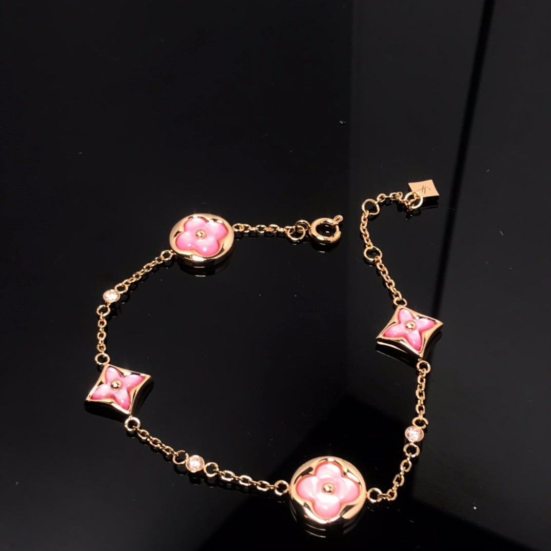 [Lunabriance]STAR AND SUN 4 MOTIF PINK MOP PINK GOLD BRACELET