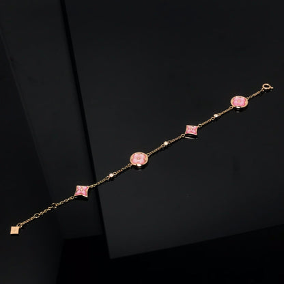 [Lunabriance]STAR AND SUN 4 MOTIF PINK MOP PINK GOLD BRACELET