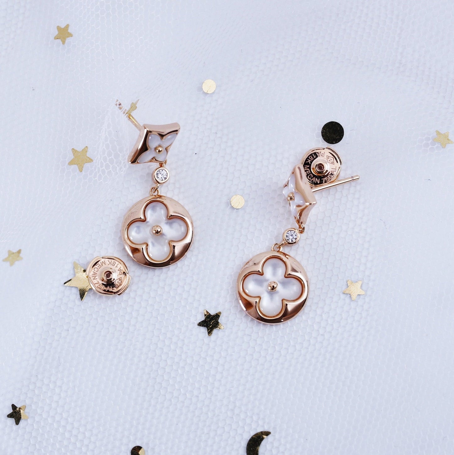 [Lunabriance]STAR AND SUN PINK GOLD MOP DROP EARRINGS