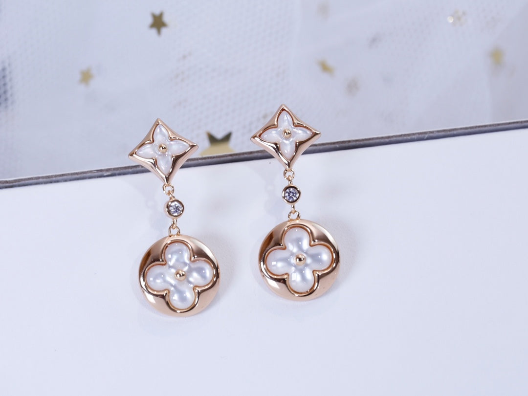 [Lunabriance]STAR AND SUN PINK GOLD MOP DROP EARRINGS