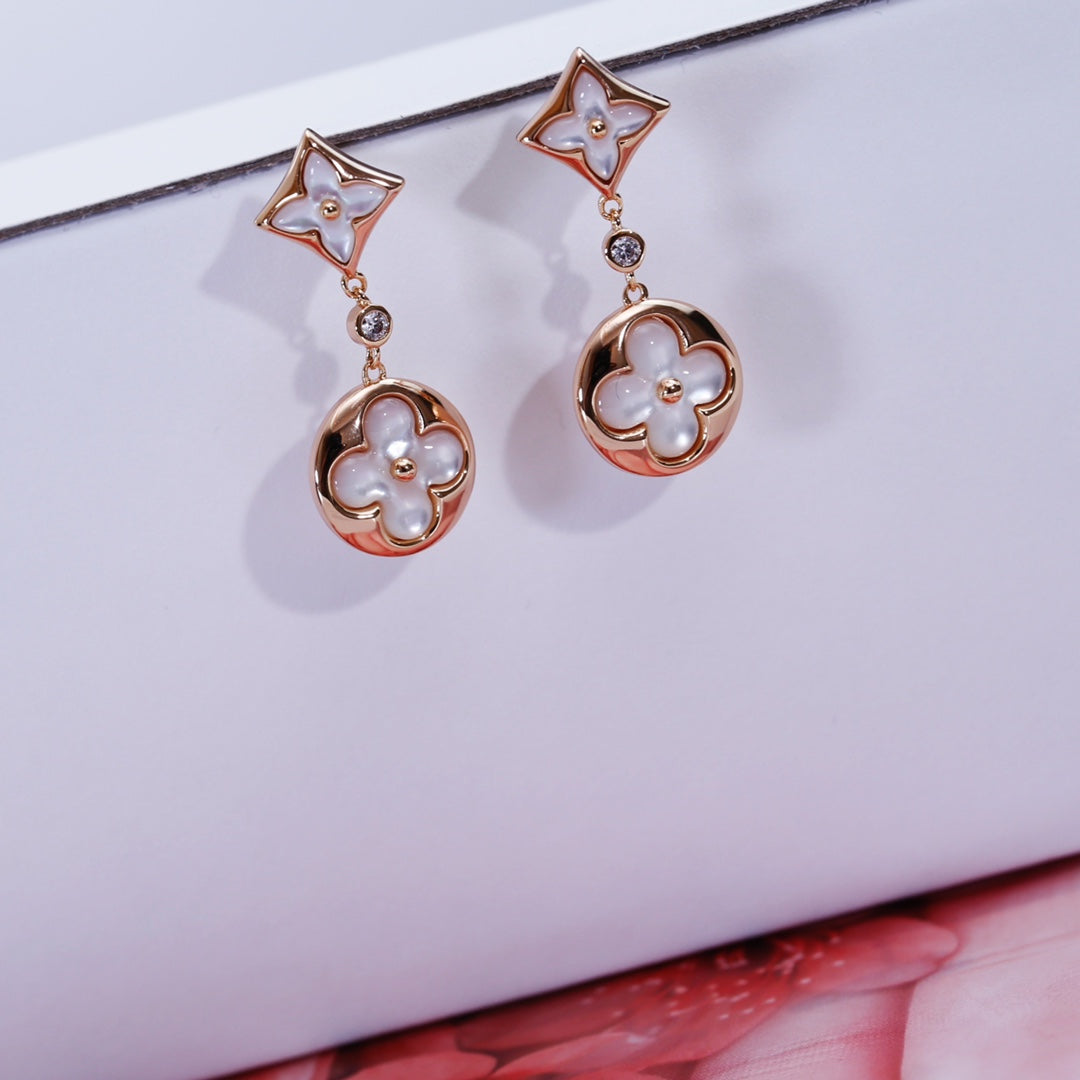 [Lunabriance]STAR AND SUN PINK GOLD MOP DROP EARRINGS