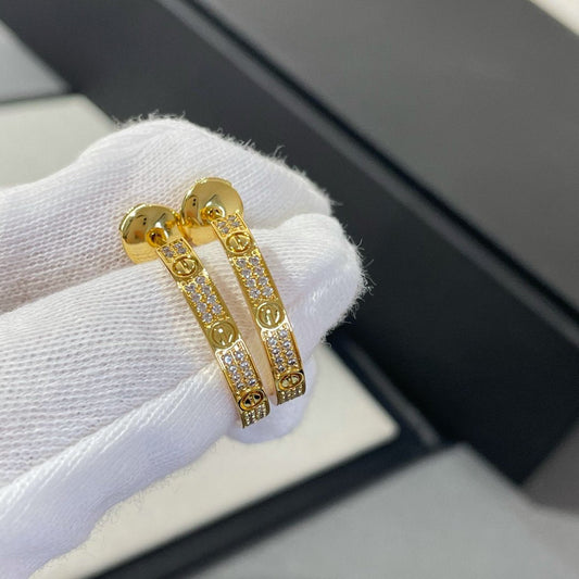 [Lunabriance]LOVE DIAMOND GOLD HOOP EARRINGS