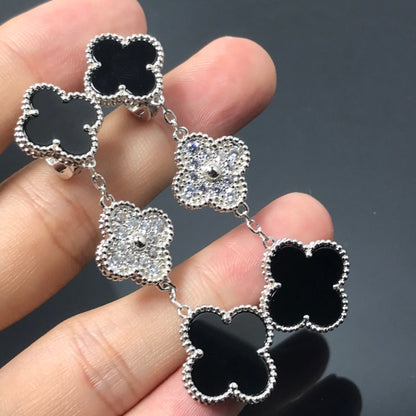 [Lunabriance]CLOVER 3 MOTIF DIAMOND ONYX SILVER EARRINGS