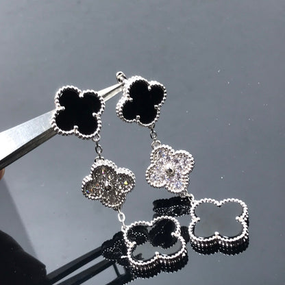 [Lunabriance]CLOVER 3 MOTIF DIAMOND ONYX SILVER EARRINGS