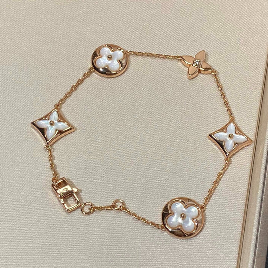 [Lunabriance]STAR AND SUN 5 MOTIF MOP PINK GOLD BRACELET