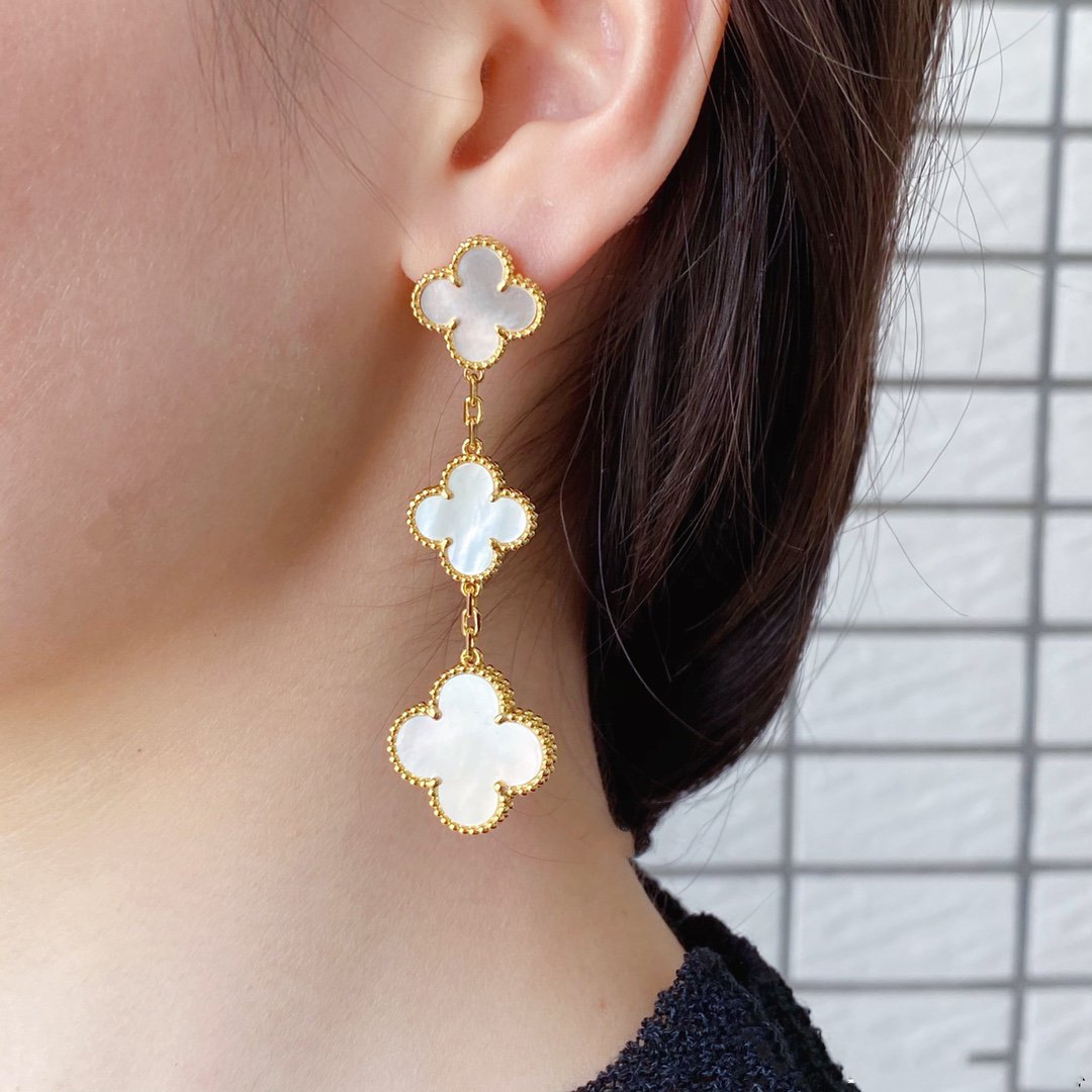 [Lunabriance]CLOVER MOP 3 MOTIFS GOLD EARRINGS