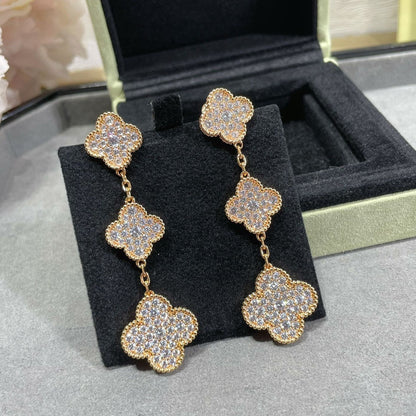 [Lunabriance]CLOVER 3 MOTIFS DIAMOND PAVED ROSE GOLD EARRINGS