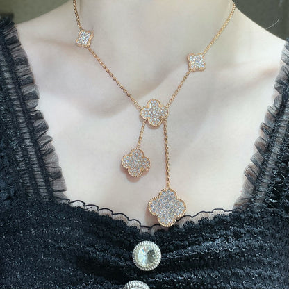 [Lunabriance]CLOVER 6 MOTIF DIAMOND PAVED NECKLACE