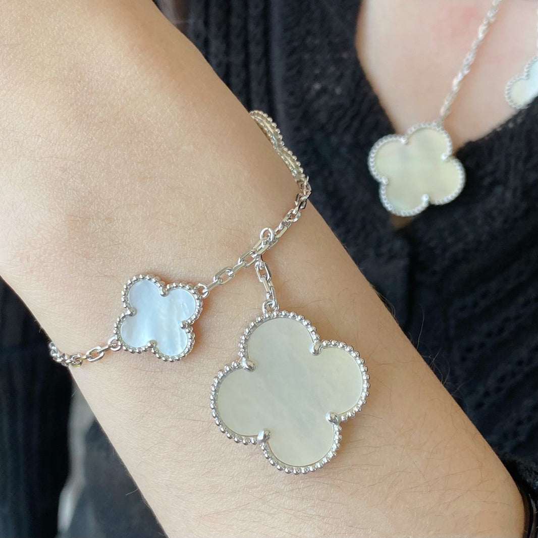 [Luna Brilliance]CLOVER 5 MOTIF WHITE MOP SILVER BRACELET