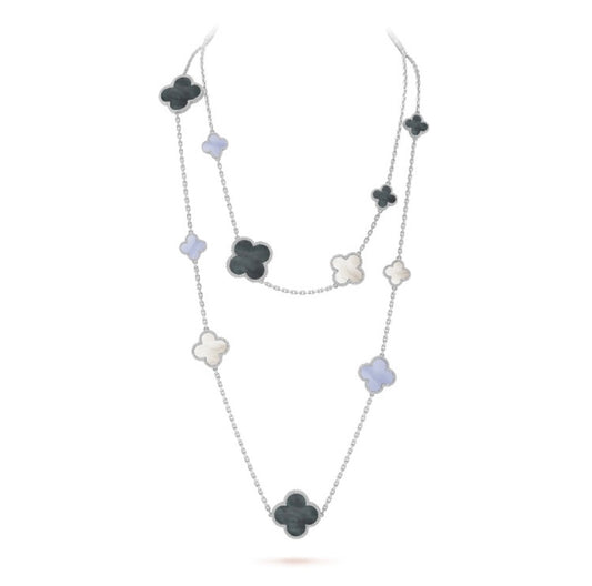 [Lunabriance]CLOVER 16 MOTIF CHALCEDONY MOP SILVER NECKLACE