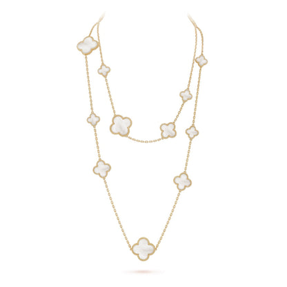 [Lunabriance]CLOVER 16 MOTIF WHITE MOP GOLD NECKLACE