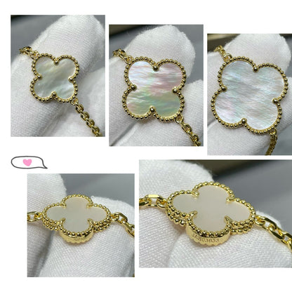 [Lunabriance]CLOVER 16 MOTIF WHITE MOP GOLD NECKLACE