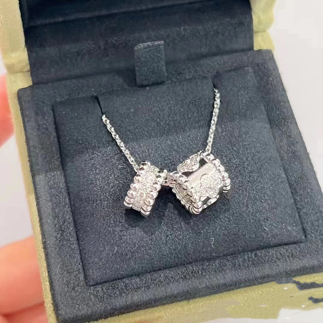 [Luna Brilliance]PERLEE DOUBLE PENDANT SILVER DIAMOND NECKLACE