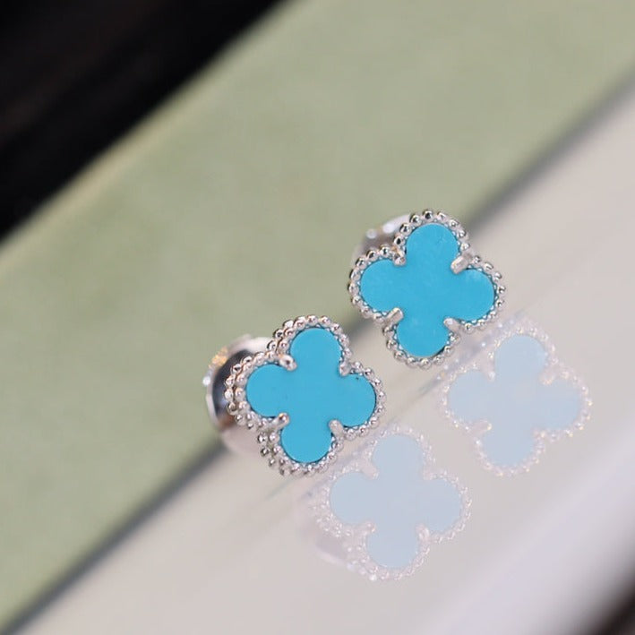 [Lunabriance]CLOVER MINI TURQUOISE SILVER STUD EARRINGS