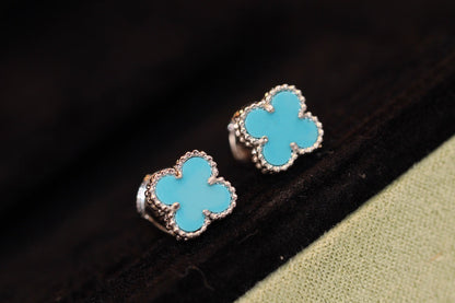 [Lunabriance]CLOVER MINI TURQUOISE SILVER STUD EARRINGS