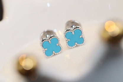 [Lunabriance]CLOVER MINI TURQUOISE SILVER STUD EARRINGS