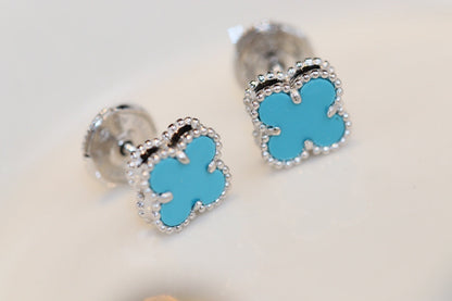 [Lunabriance]CLOVER MINI TURQUOISE SILVER STUD EARRINGS