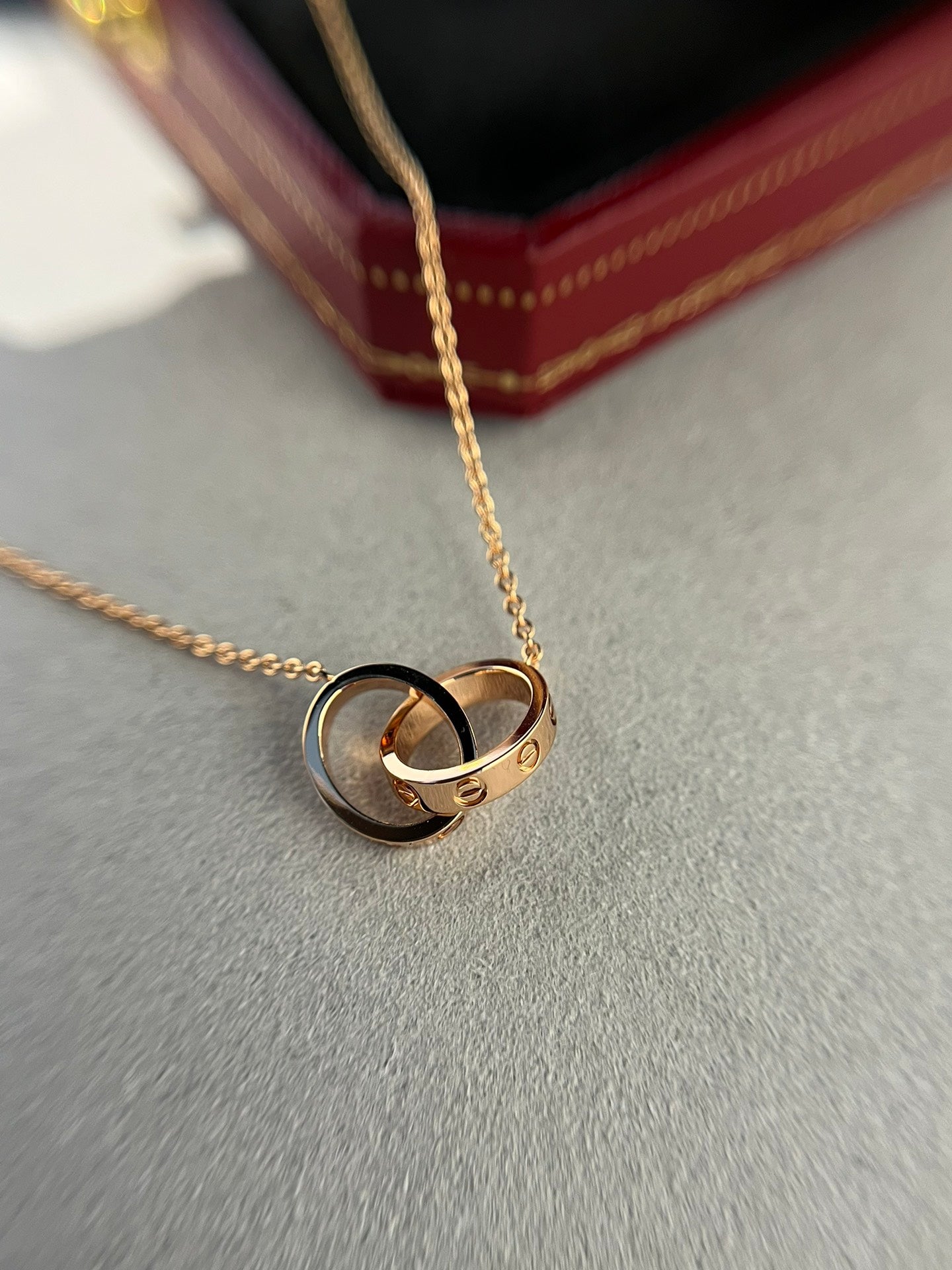 [Lunabriance]LOVE NECKLACE DOUBLE RING PINK GOLD