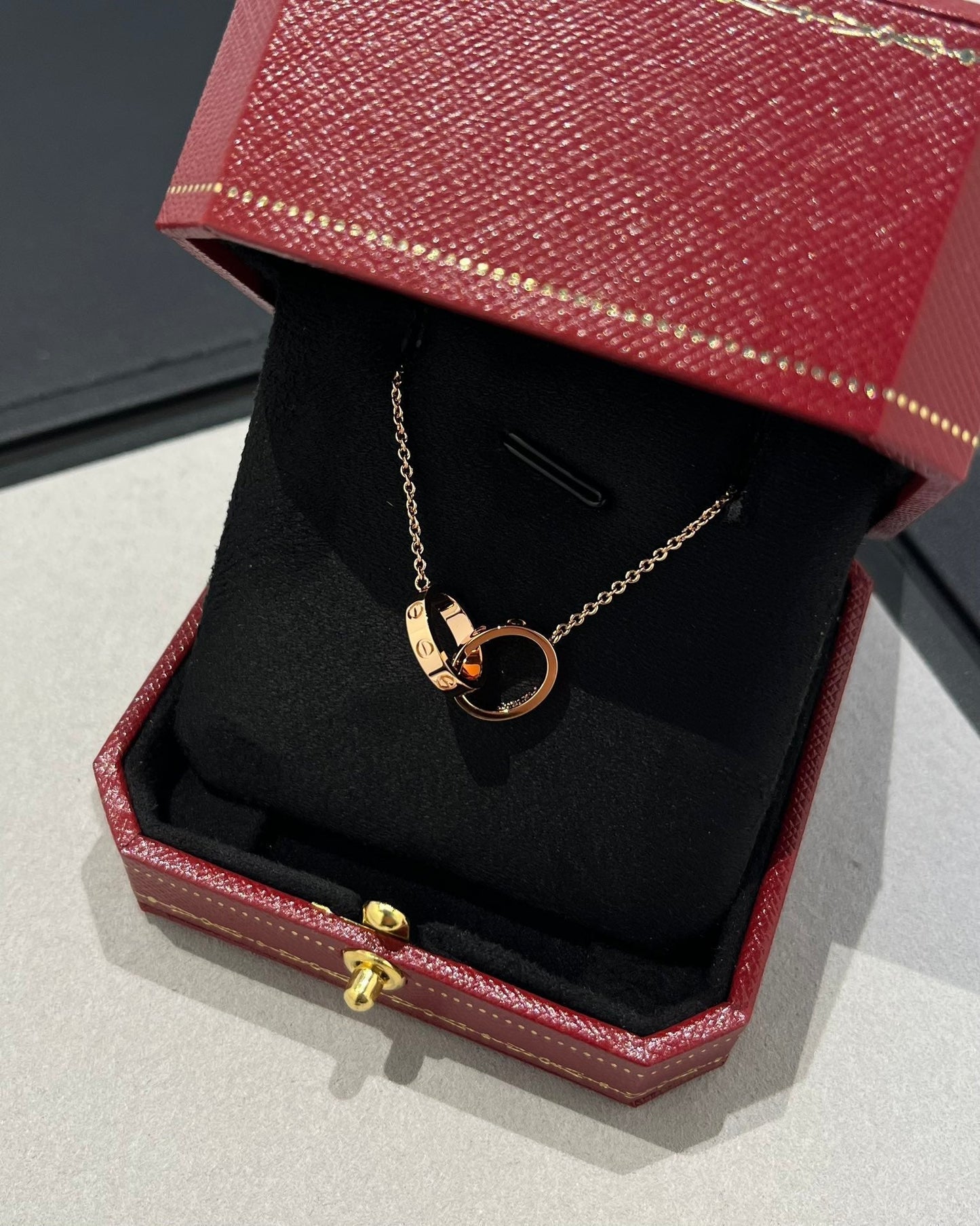 [Lunabriance]LOVE NECKLACE DOUBLE RING PINK GOLD