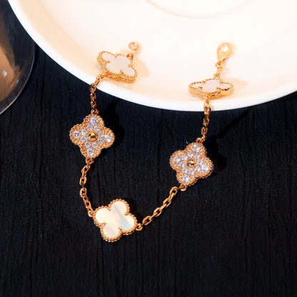 [Luna Brilliance]CLOVER WHITE PEARL MOP 5 MOTIF BRACELET COLLECTION