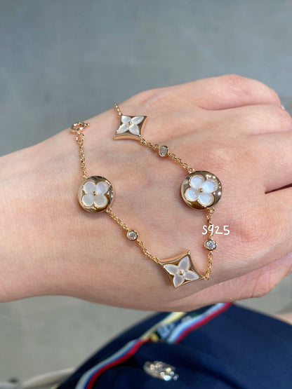 [Lunabriance]STAR AND SUN 4 MOTIF WHITE MOP PINK GOLD BRACELET