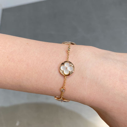 [Lunabriance]STAR AND SUN 4 MOTIF WHITE MOP PINK GOLD BRACELET