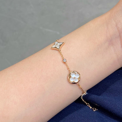 [Lunabriance]STAR AND SUN 4 MOTIF WHITE MOP PINK GOLD BRACELET