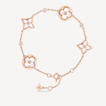 [Lunabriance]STAR AND SUN 4 MOTIF WHITE MOP PINK GOLD BRACELET