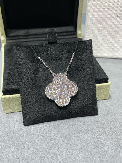 [Lunabriance]CLOVER 25MM LARGE PENDANT DIAMOND PAVED SILVER NECKLACE