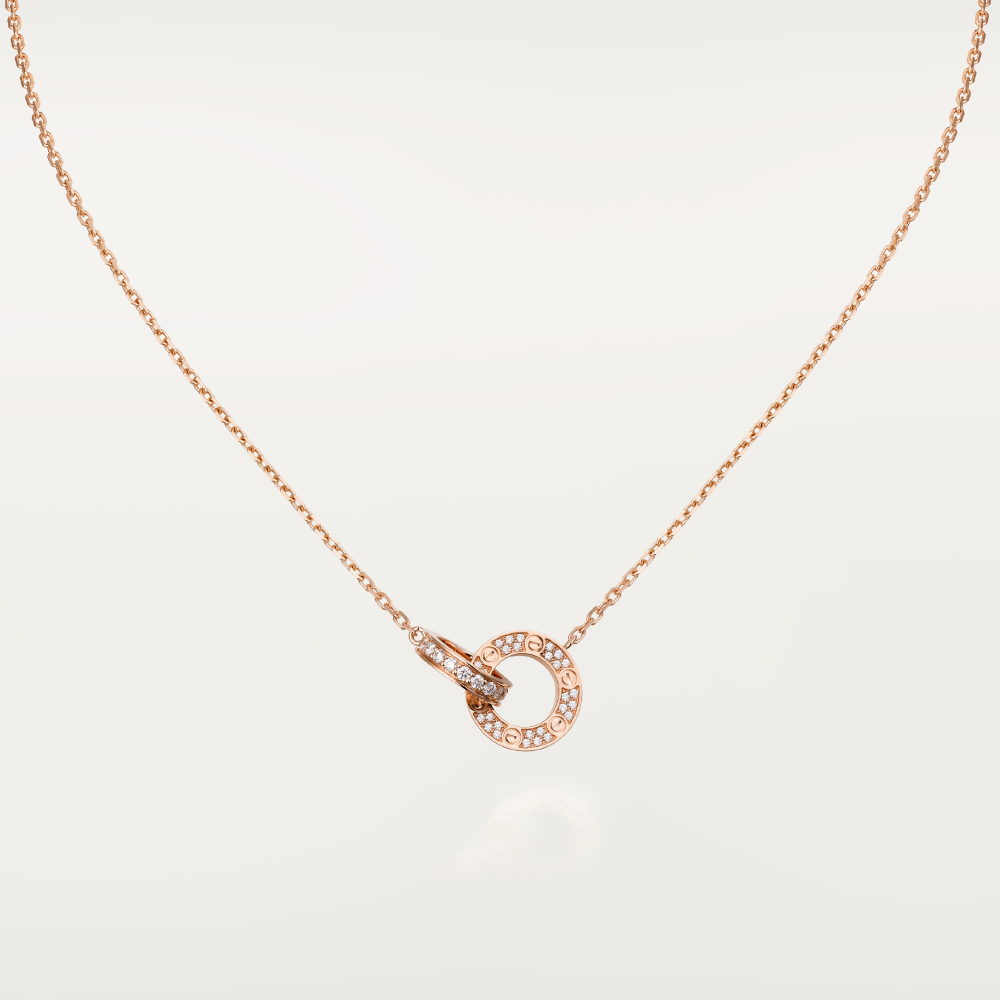 [Lunabriance]LOVE 7.6MM NECKLACE ROSE GOLD AND SILVER  FULL DIAMOND