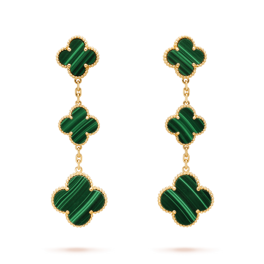 [Lunabriance]CLOVER MALACHITE 3 MOTIFS GOLD